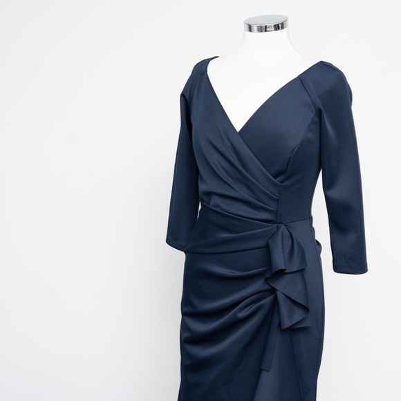 Xscape - New! Lexi Long Sleeve Scuba Ruched Side Gown. - Picture 8 of 10